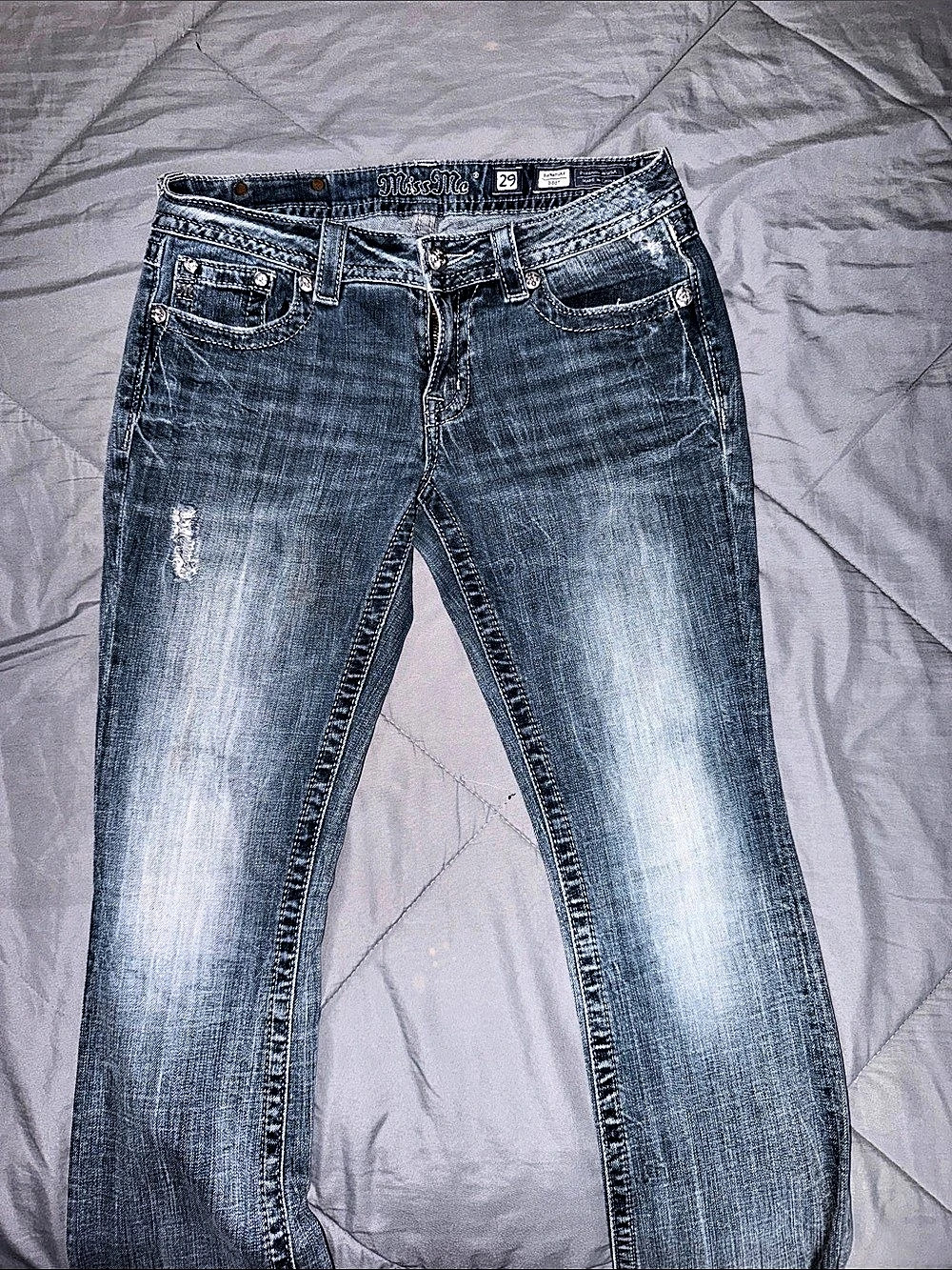 Miss Me Signature Boot Bootcut Embellished Jeans in Blue Waist 29
